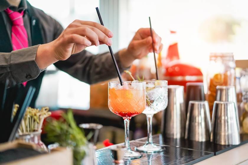 Drinks being prepared at the rooftop bar