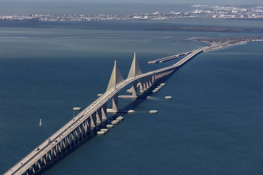 Aerial view of the Sunshine Skyway Bridge in Florida